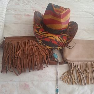 Western accessories hat and fringe bags